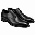 Premium Black Leather Cap-Toe Derby Shoes | HUURPOUR