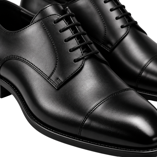 Premium Black Leather Cap-Toe Derby Shoes | HUURPOUR