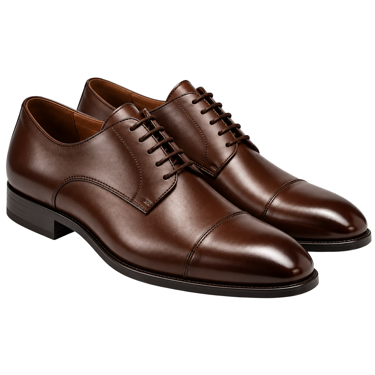 Premium Brown Leather Cap-Toe Derby Shoes | HUURPOUR